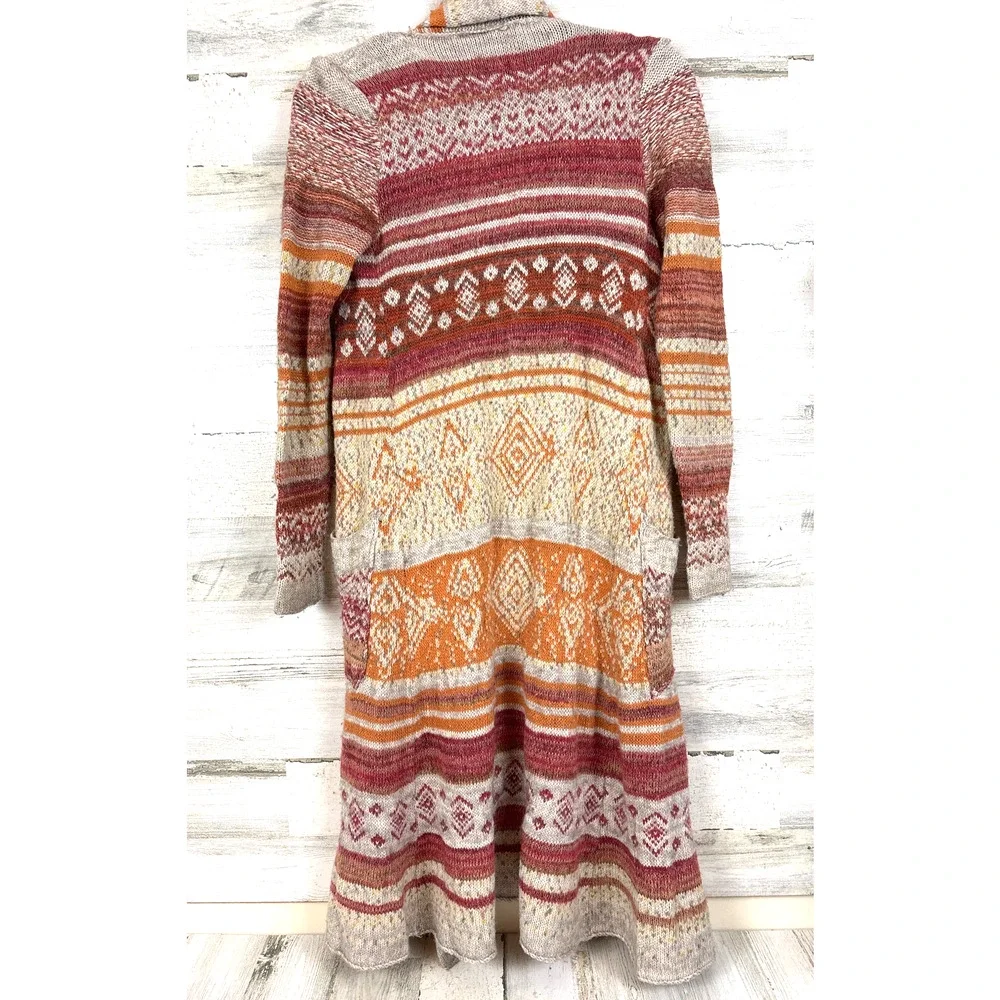 Free People Womens S Orange Cream Yesterdays Smile Boho Maxi Cardigan Rare